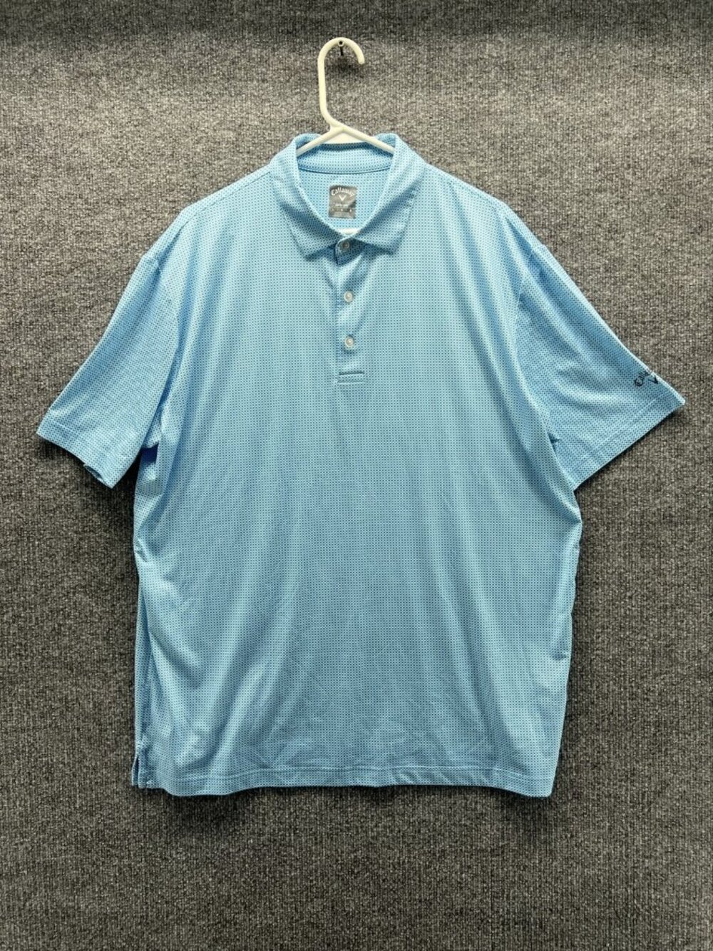 Callaway Opti-Dri Polo Shirt Men Large Blue Check Short Sleeve Golf Stretch